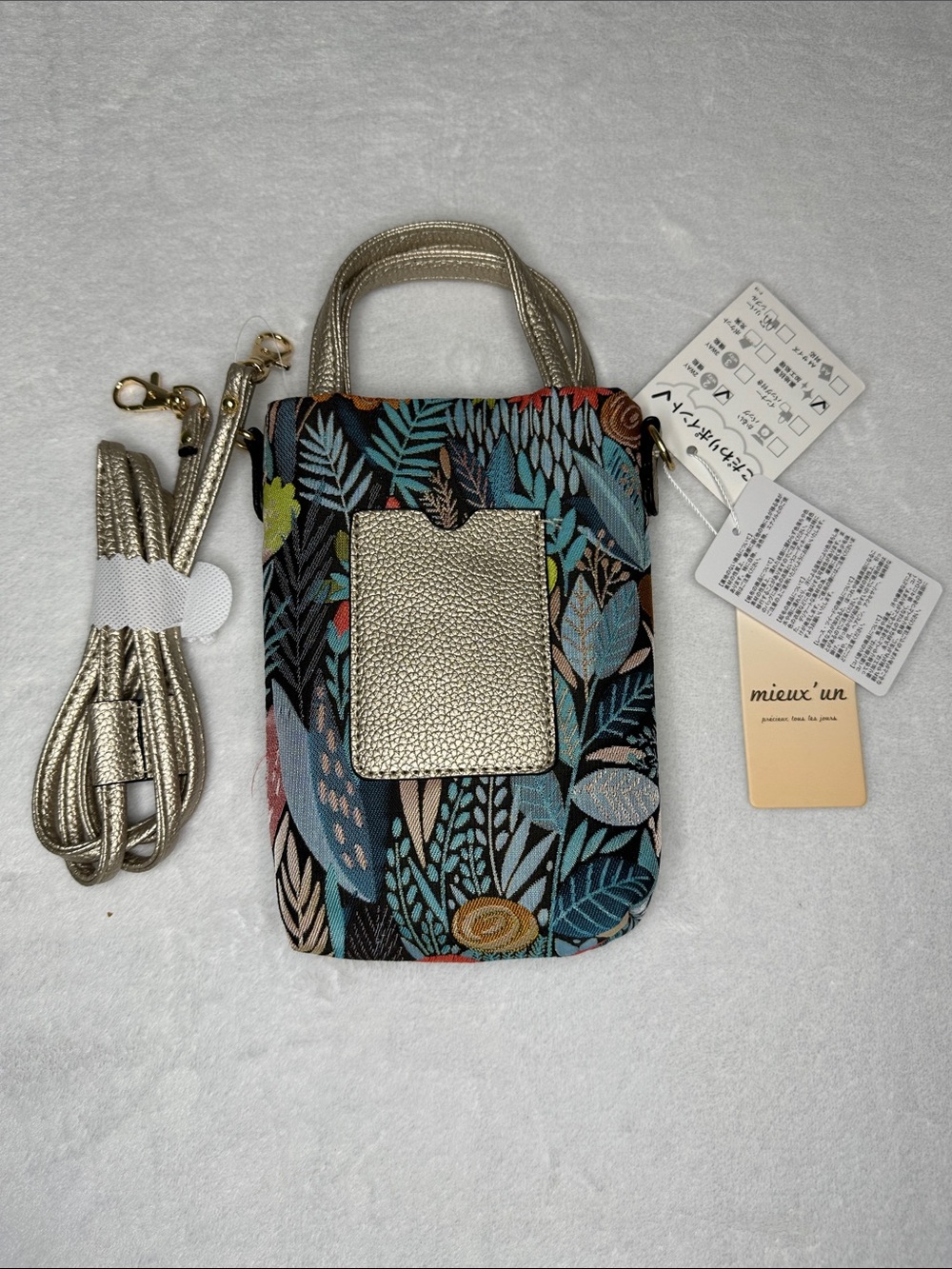 Floral Crossbody Phone Bag in Multicolor with Gold Accents